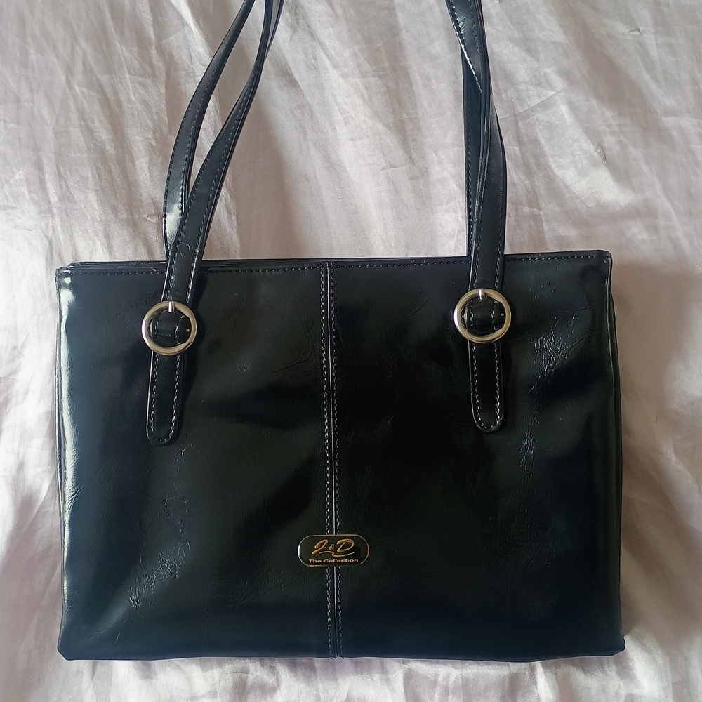 Elegant Vintage JADE DUCK Black Leather Tote Bag
